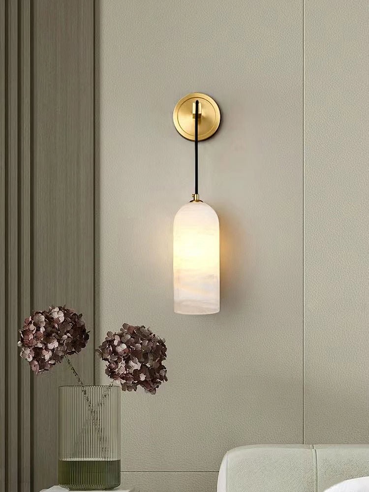 Moderne minimalistische koperen natuurlijke marmeren verstelbare draadwandlamp HL686