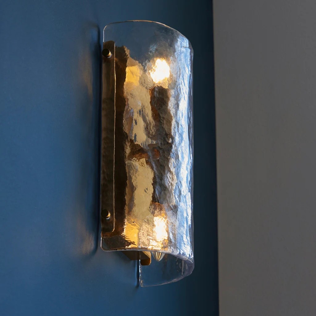 Panellux Moderne Wandarmatuur - Organisch Gestructureerd Glazen Paneel Vintage Messing Look voor Gang HL2142