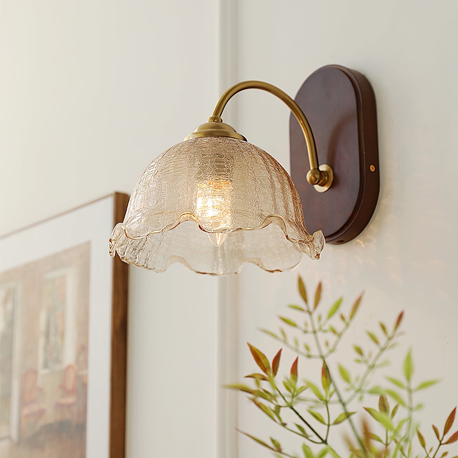 Mid Century Vintage Bloem Glazen Wandlamp HL24