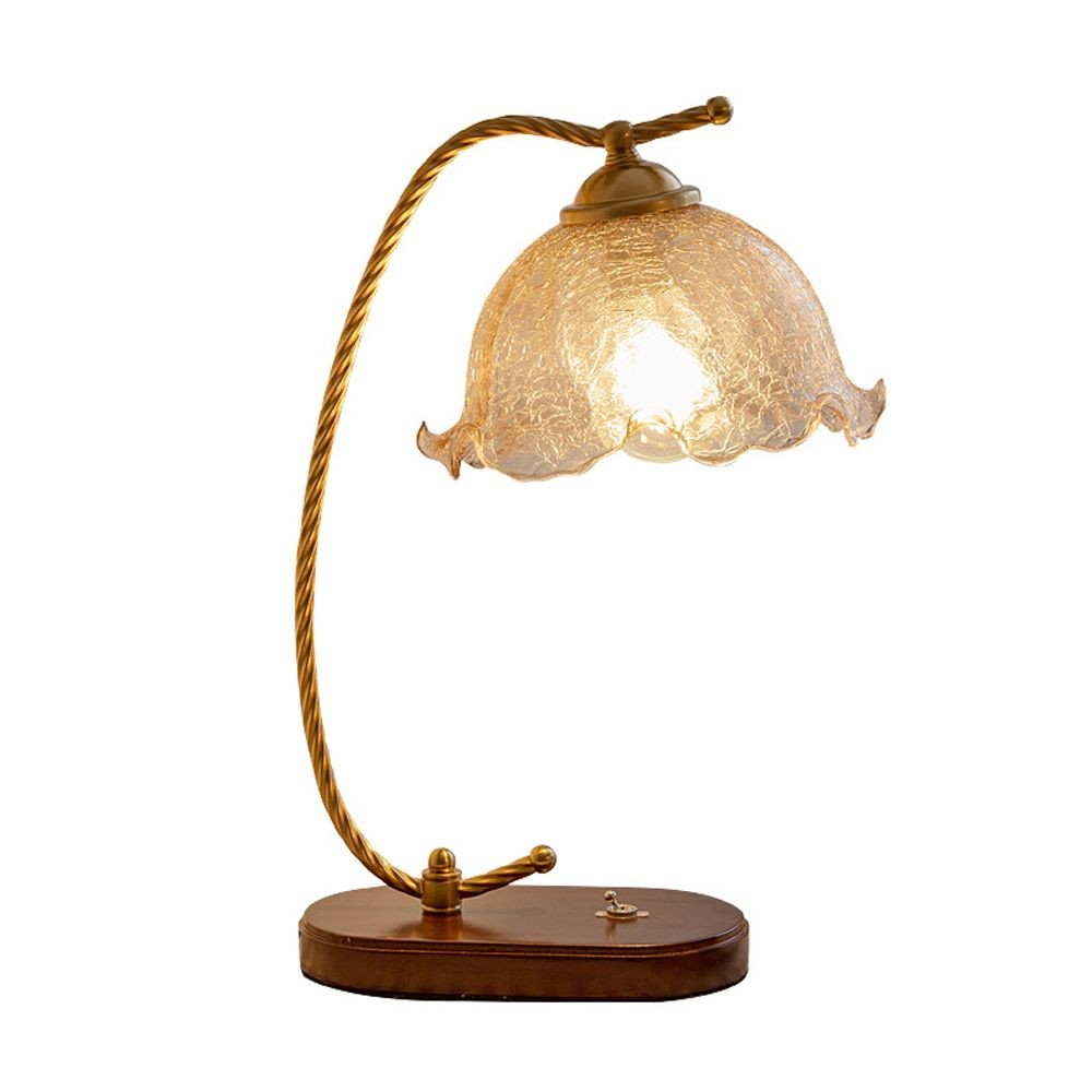 Mid Century Vintage Messing Glazen Bloem Tafellamp HL26