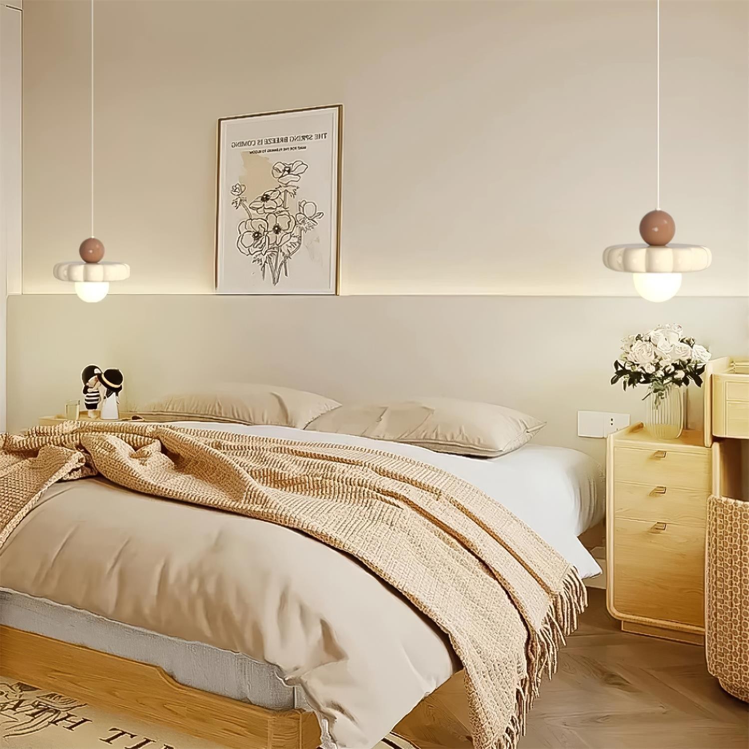 Crèmekleurige stijl lange lijn pompoen textuur hanglamp HL504