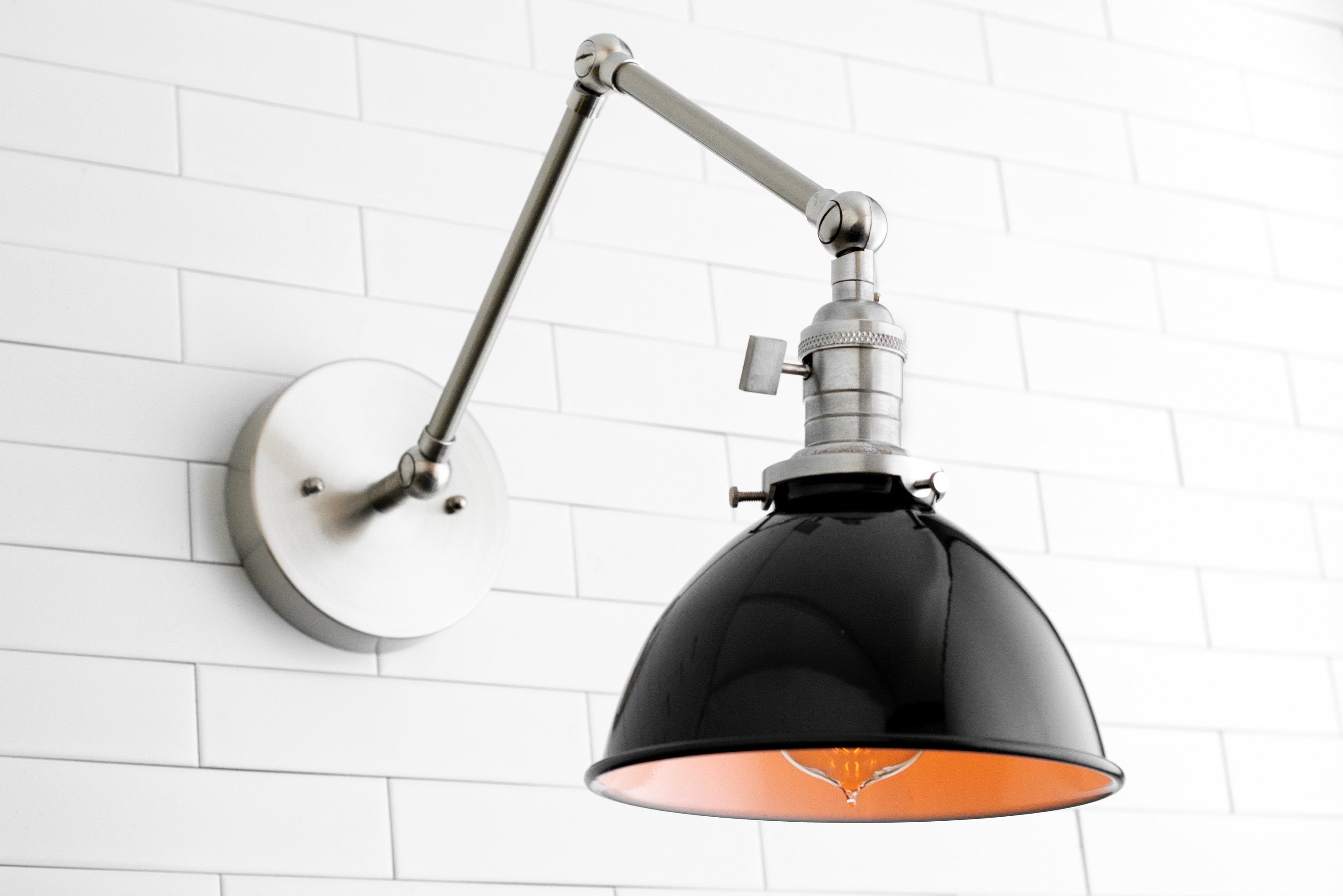 Conique metalen vintage industriële wandlamp met zwenkarm - verstelbare koepelvormige kap voor studie HL1675