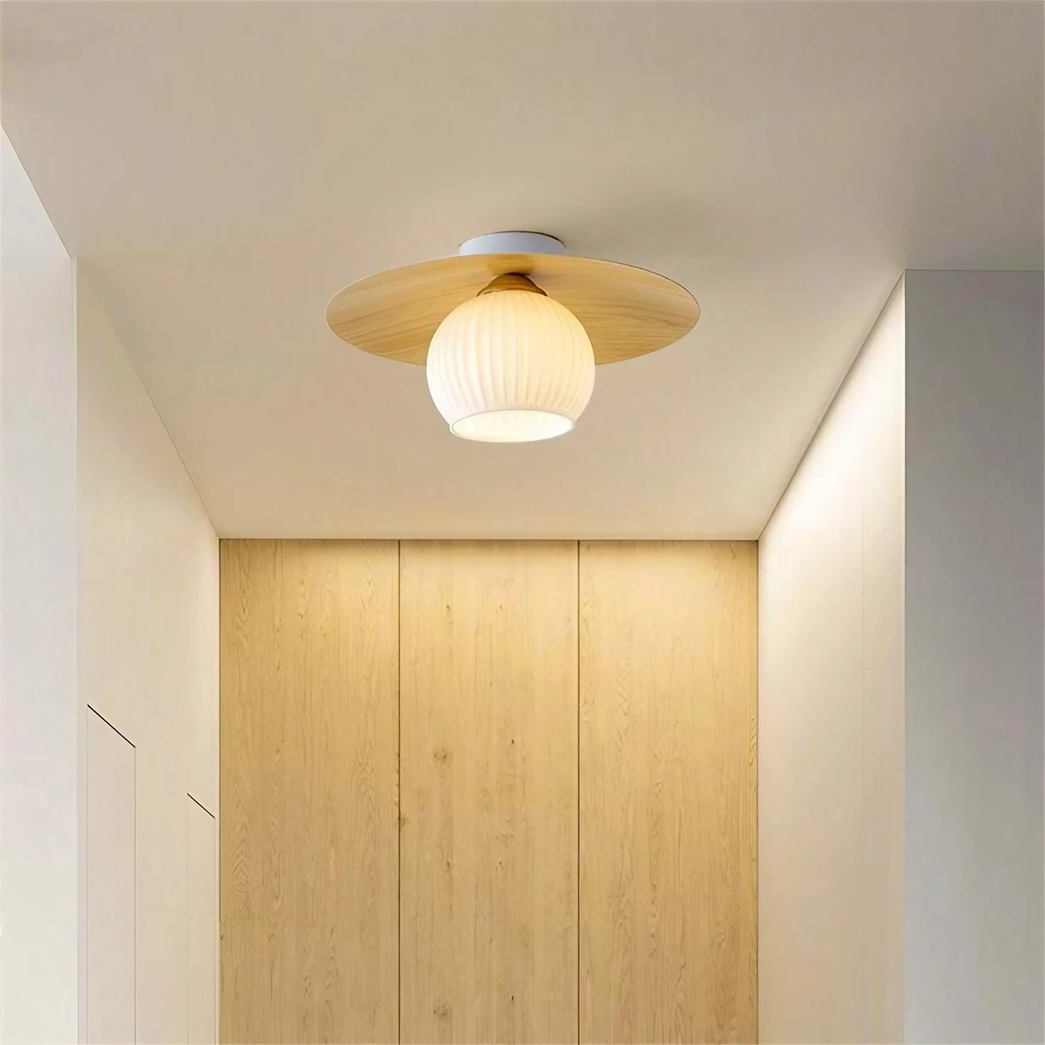 Scandinavische Glazen Geribbelde Bol Plafondlamp HL12