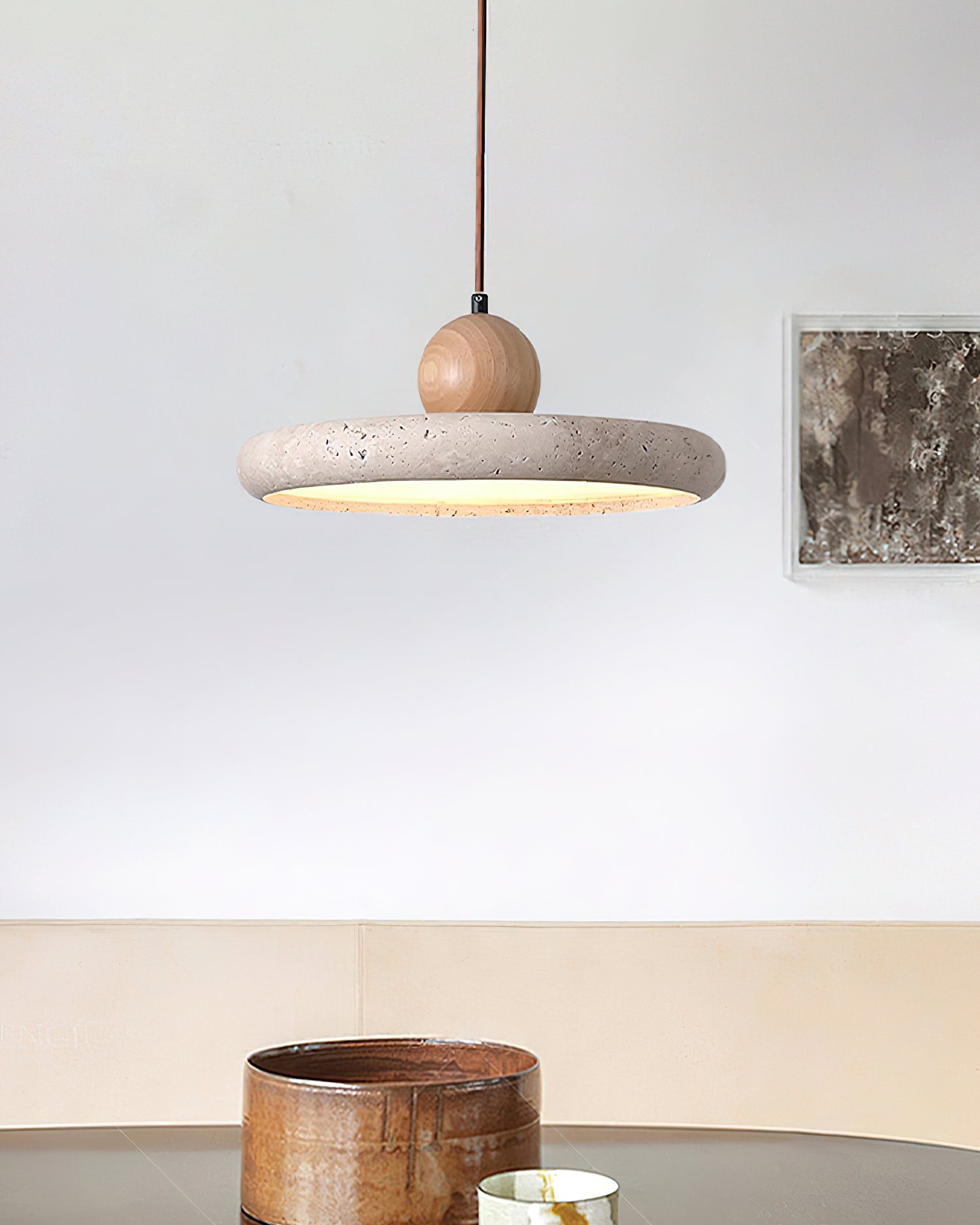 Moderne minimalistische houten travertijn schijf hanglamp HL586