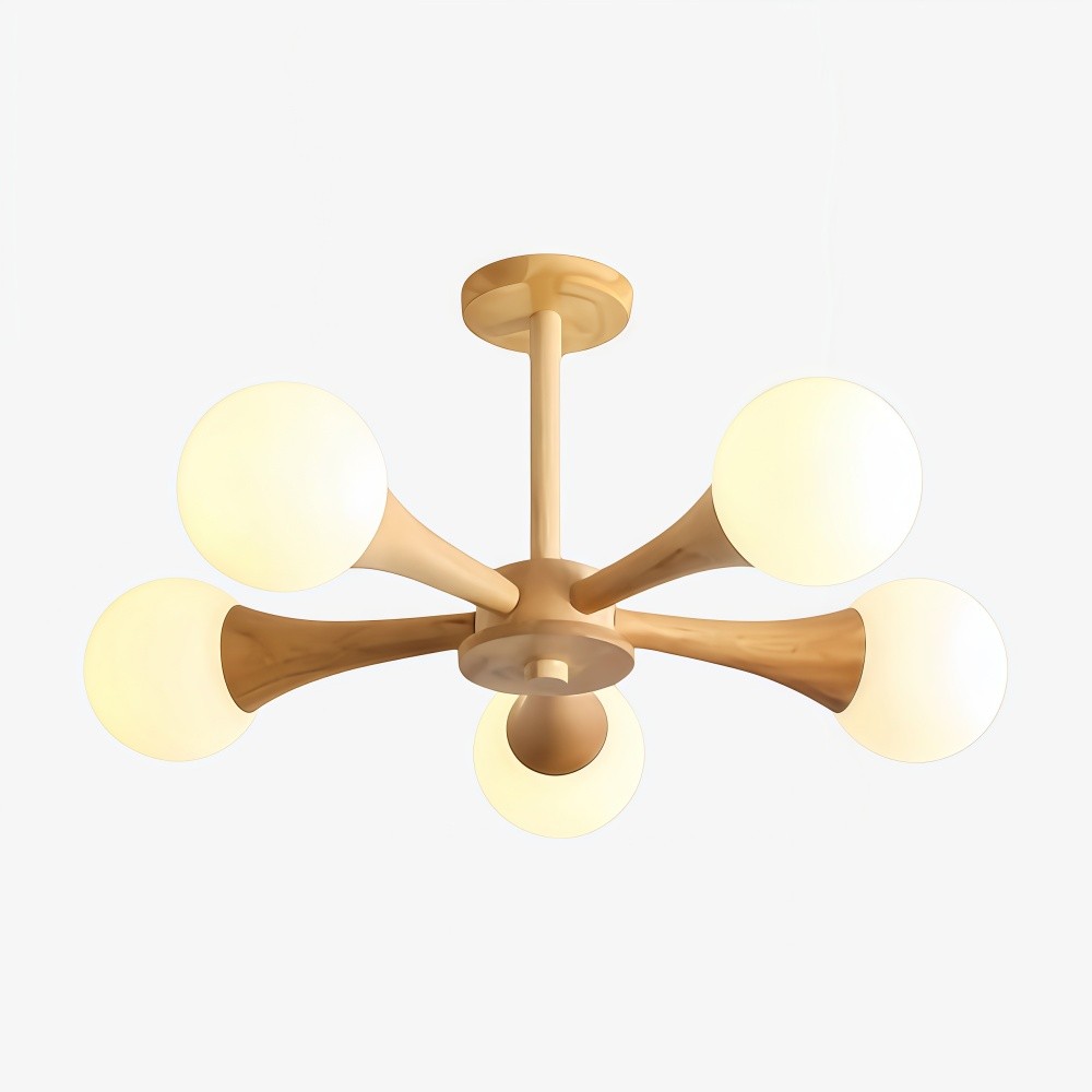 Novalune kroonluchter met meerdere glazen bollen en houten frame - Japanse Zen-stijl voor de woonkamer HL2495
