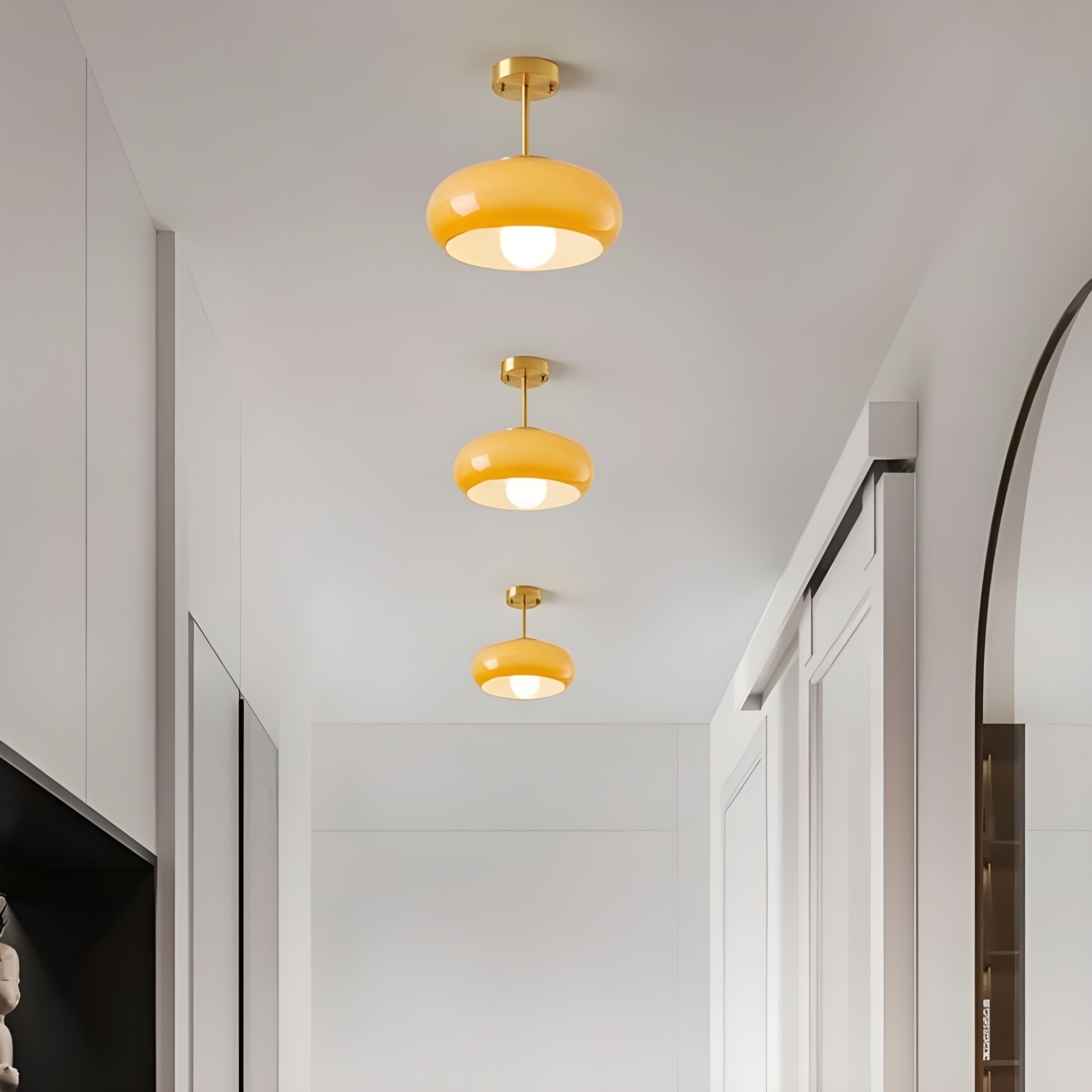 Retro messing schijf Bauhaus glazen plafondlamp HL167