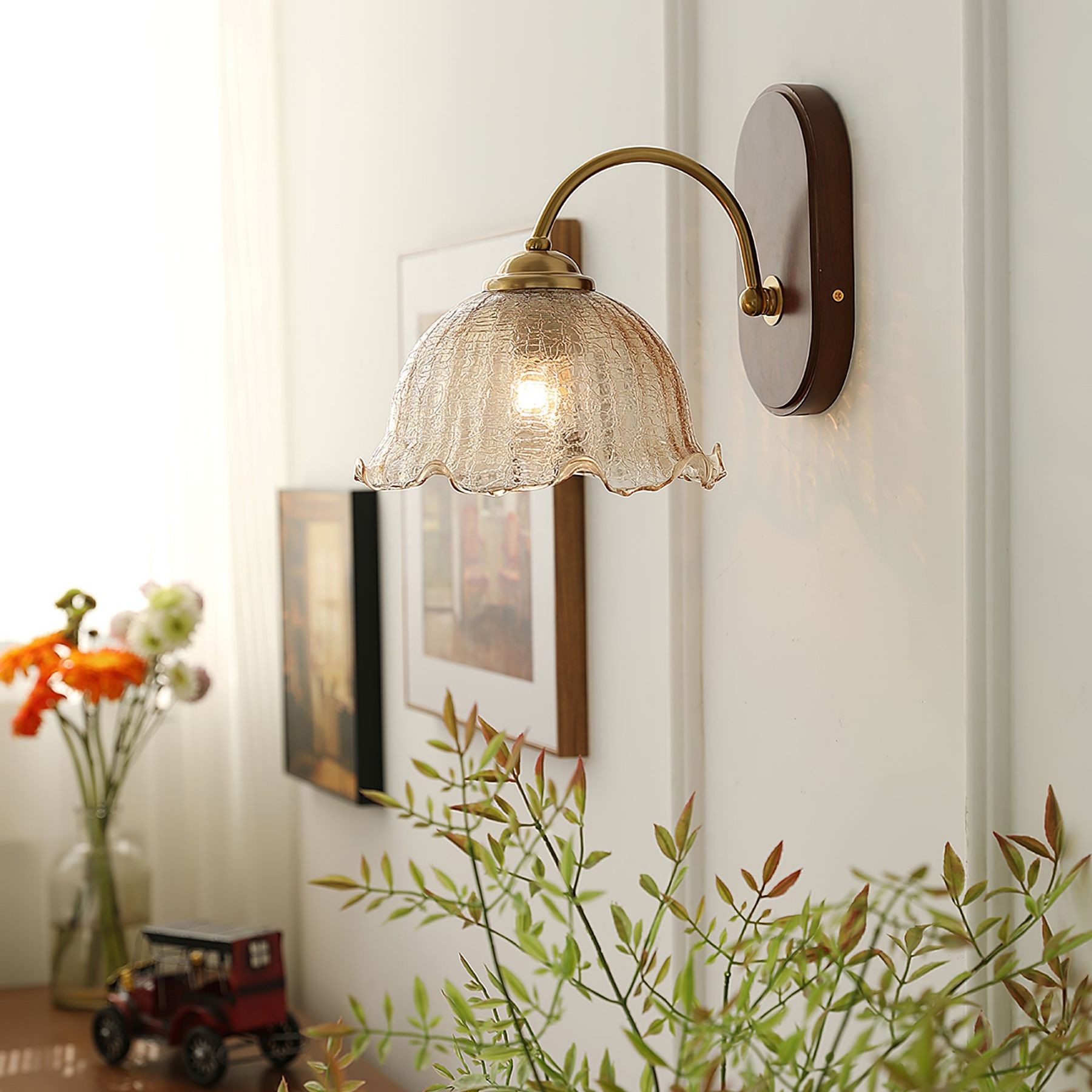 Mid Century Vintage Bloem Glazen Wandlamp HL24