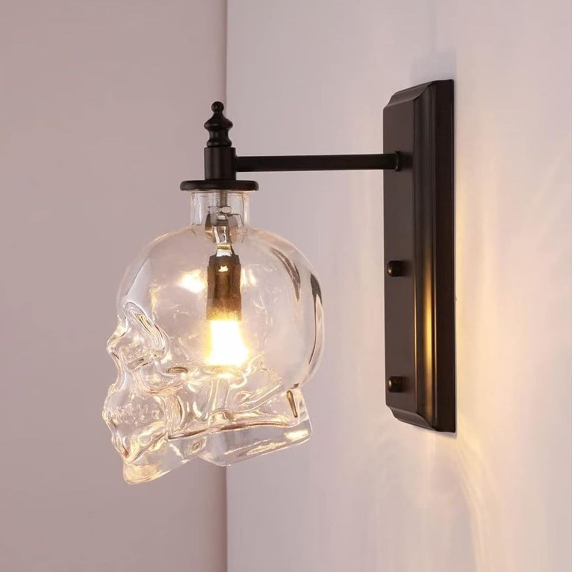 Helder glazen schedel wandlamp HL1251