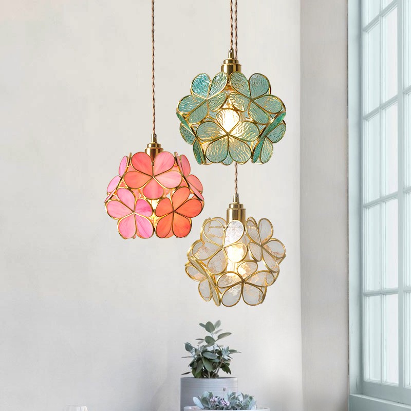 Romantische handgeblazen glazen bloemblad hanglamp HL47