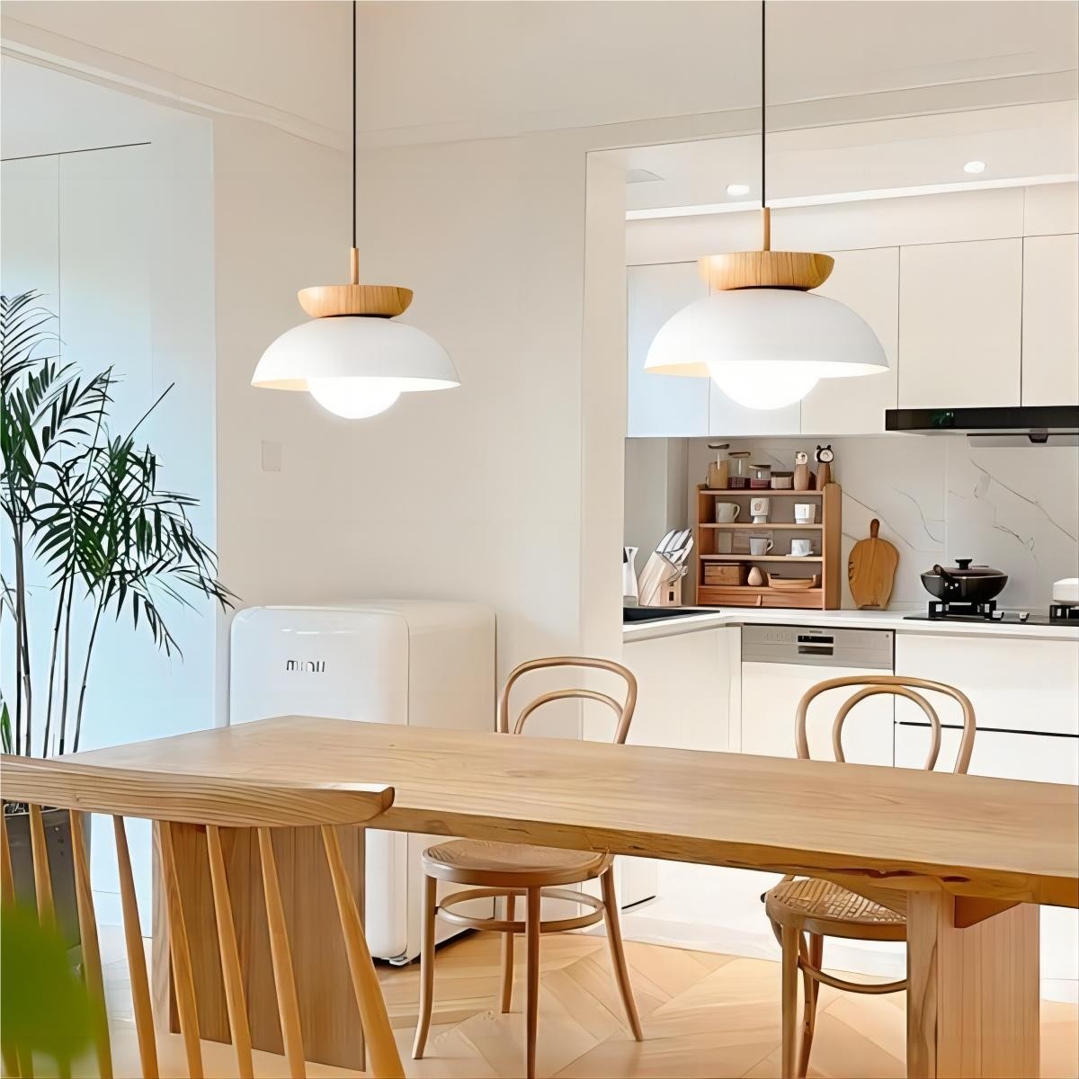 Scandinavische Semi-bol Houten Hanglamp HL100