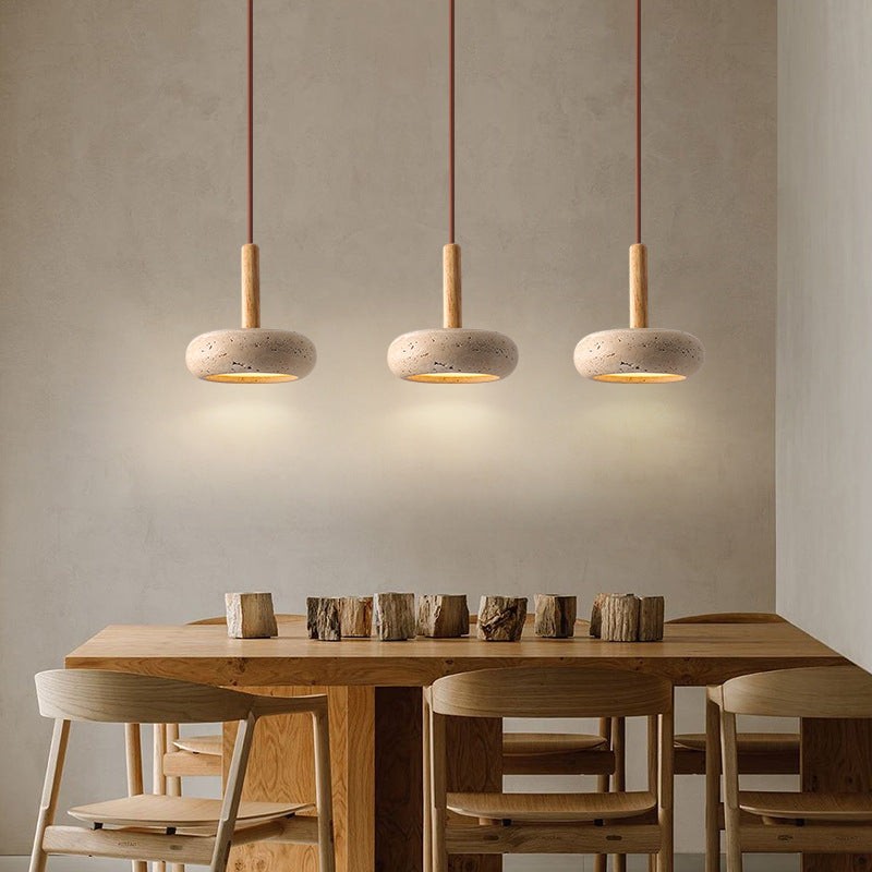 Traditionele Japanse ronde houten travertijn hanglamp HL934