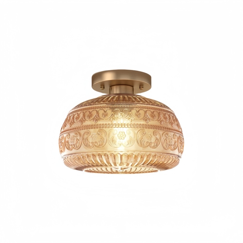 Flora Gegraveerd Patroon Glazen Semi-Inbouw Plafondlamp HL978