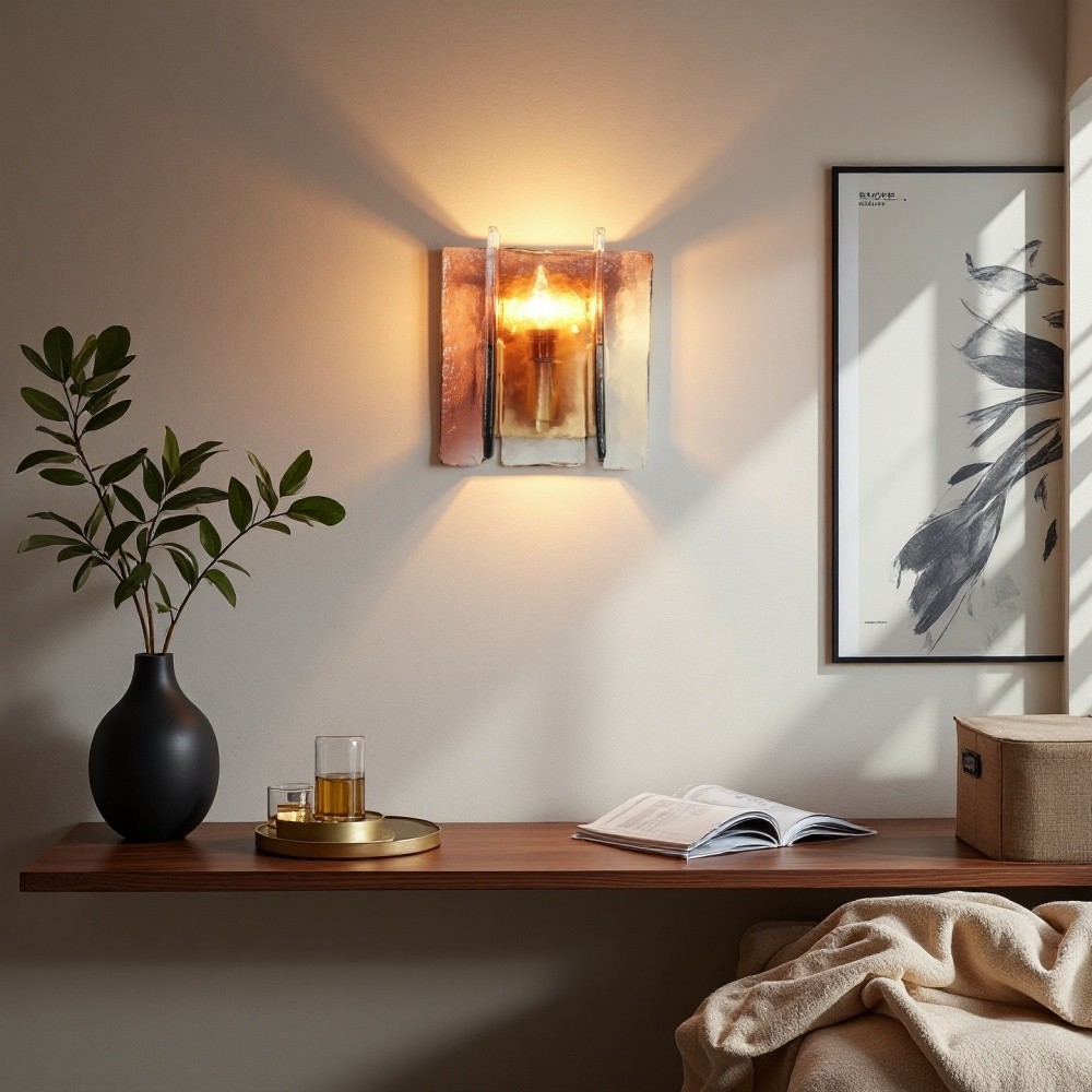 Amberkleurige glazen wandlamp - industriële metalen bedlamp HL1322