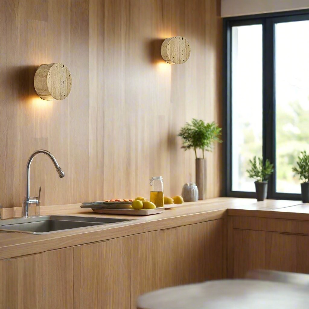 Japanse Wabi Sabi wandlamp van natuurlijk travertijnsteen HL3431