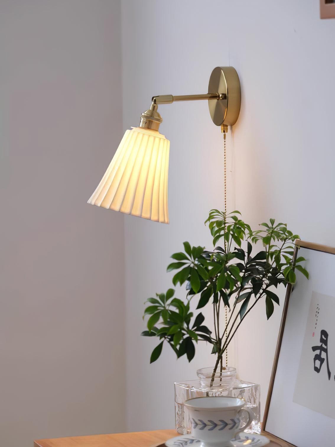 Moderne trekkoord metalen keramiek binnenwandlamp voor slaapkamer HL863