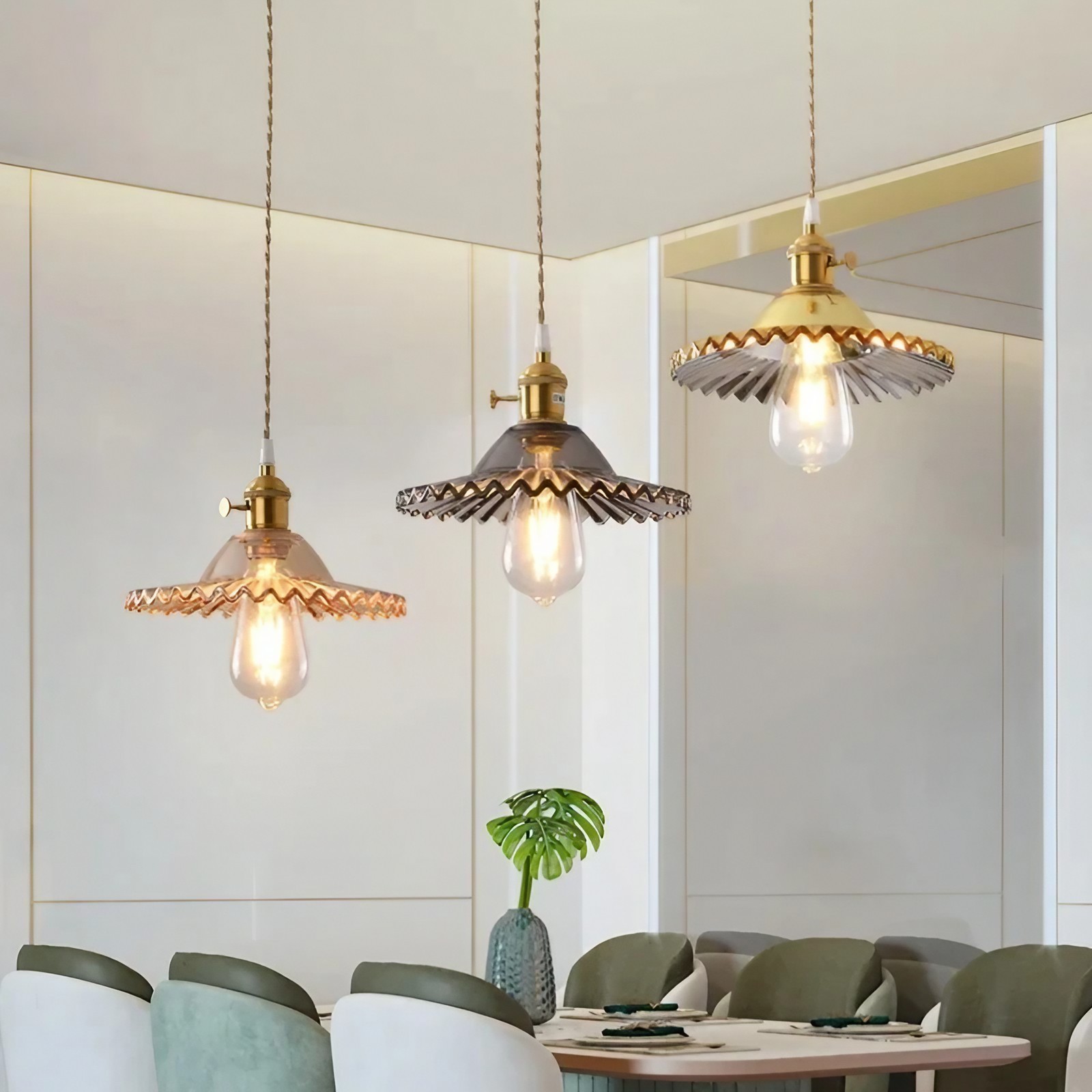Nordic Bloemblaadje Geplooide Glazen Hanglamp HL286