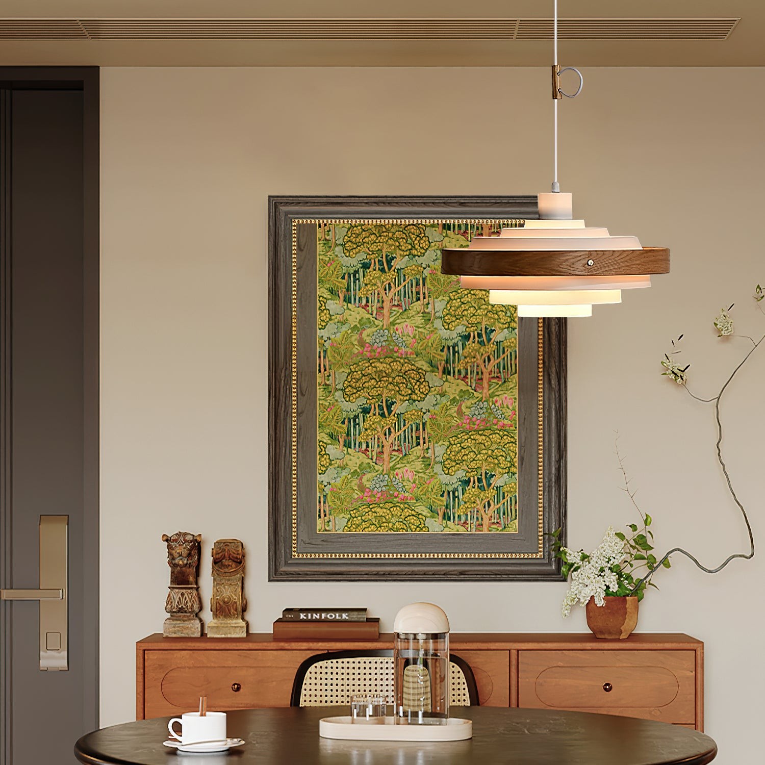 Vintage houten hanglamp met zwenkarm HL1086