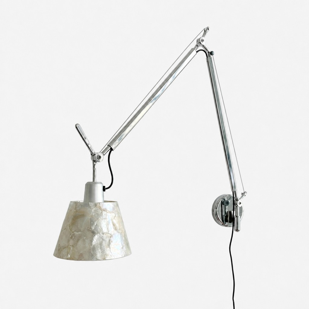 Lunavera Moderne Wandlamp met Verstelbare Arm en Kap van Capizschelp of Stof HL3542