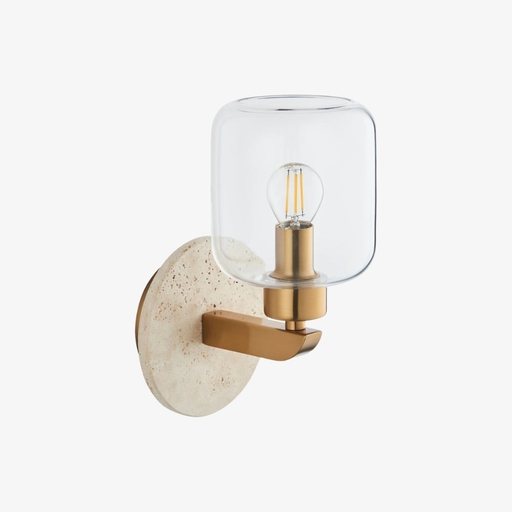 Korlisse Moderne Marmeren Wandlamp - Vintage Messing & Helder Glas Accentlamp voor Woonkamer en Hal HL2145