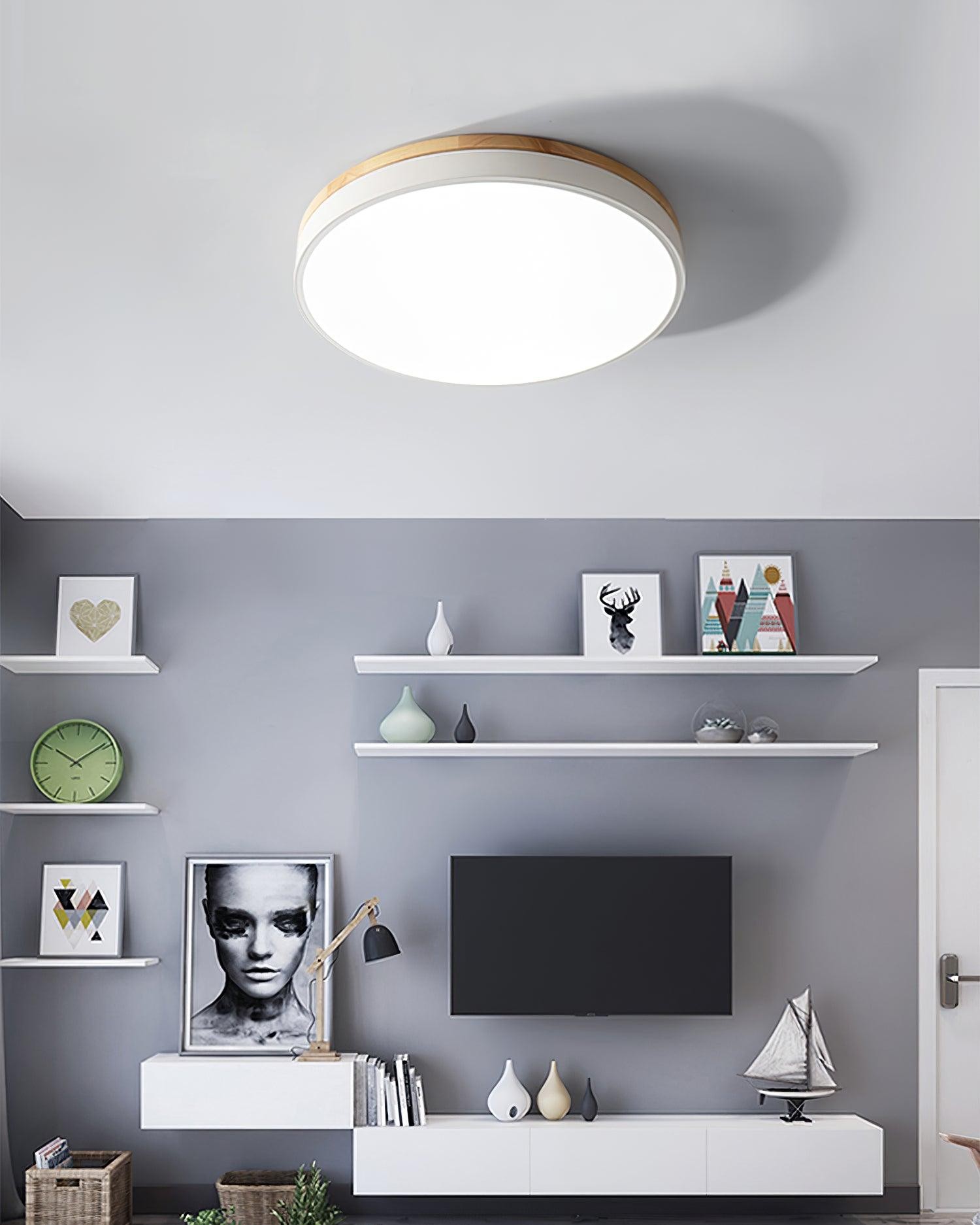 Witte ronde houten plafondlamp HL828
