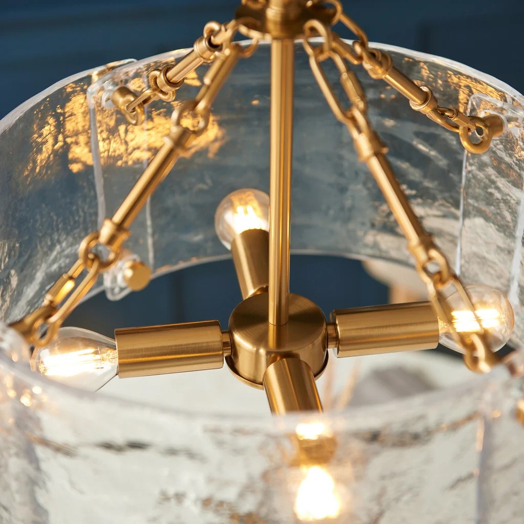 Panellux decoratieve hanglamp - Handgemaakte gebogen glazen panelen met geborsteld messing afwerking voor de hal HL2153