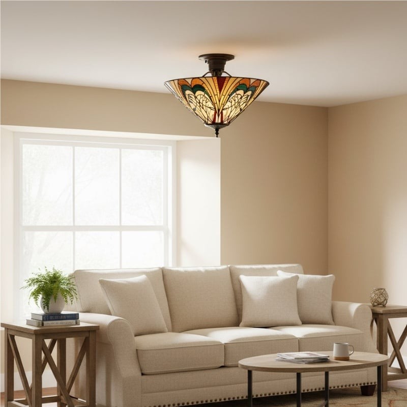 TF Hector Plafondlamp - Handgemaakt glas-in-lood design, half-inbouw of hanglamp voor thuis HL2217