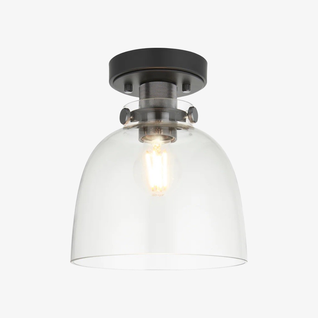 Ravion plafondlamp met geribbelde chromen kap en industriële glazen kap - Woonkamer HL2023