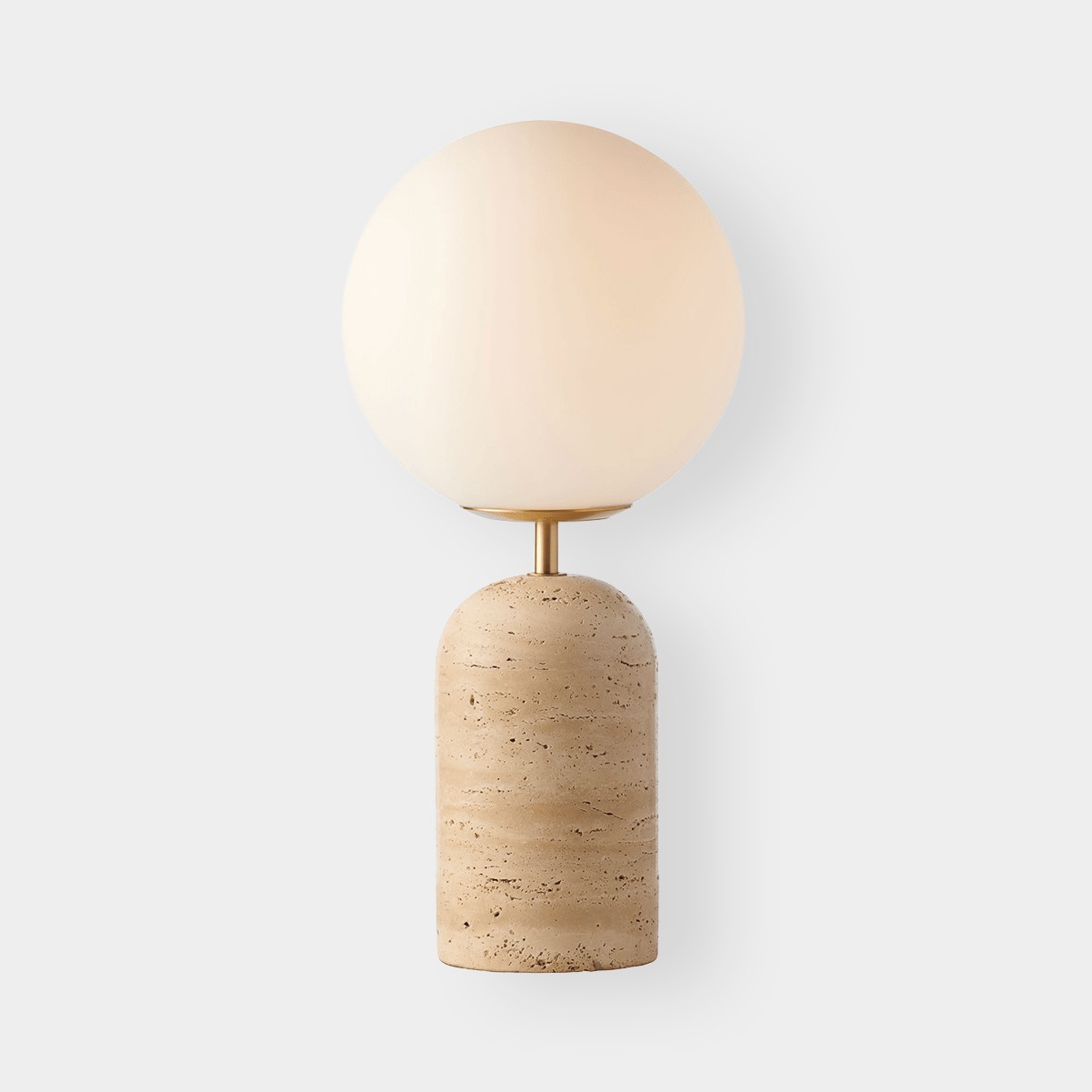 Moderne minimalistische tafellamp met glazen bol en travertijn voet HL940