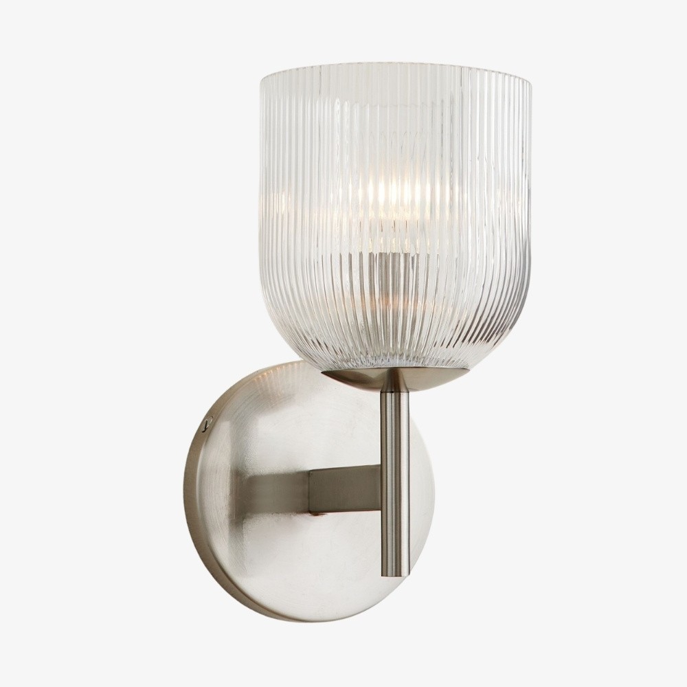 Bravira geribbelde glazen wandlamp - metalen wandlamp met heldere glazen kap HL1552