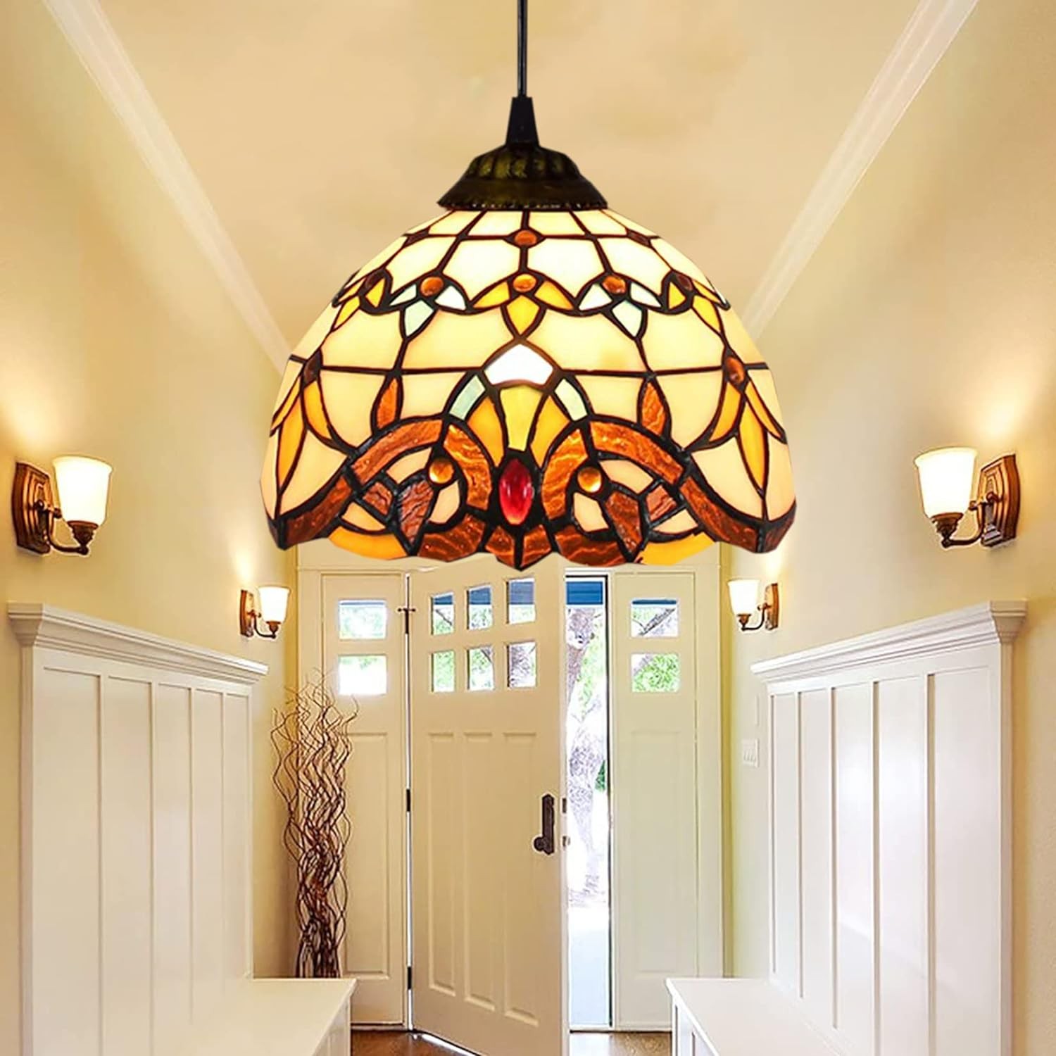 Hanglamp In Vintage Gekleurd Glas In Tiffany Stijl HL13