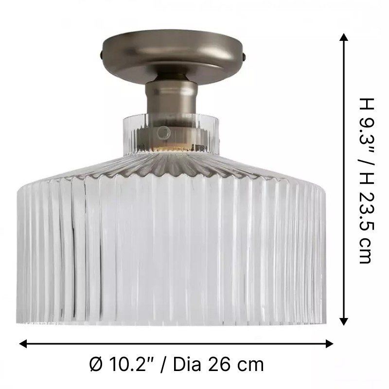 Ribora Vintage - Plafondlamp van geribbeld glas, geïnspireerd op vintage - Industriële stijl, vlak tegen het plafond