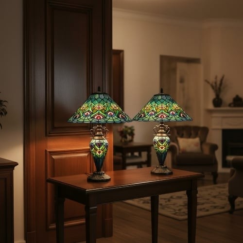 TF Oldbury bureaulamp - Handgemaakte glas-in-loodlamp voor de slaapkamer om bij te lezen HL2178