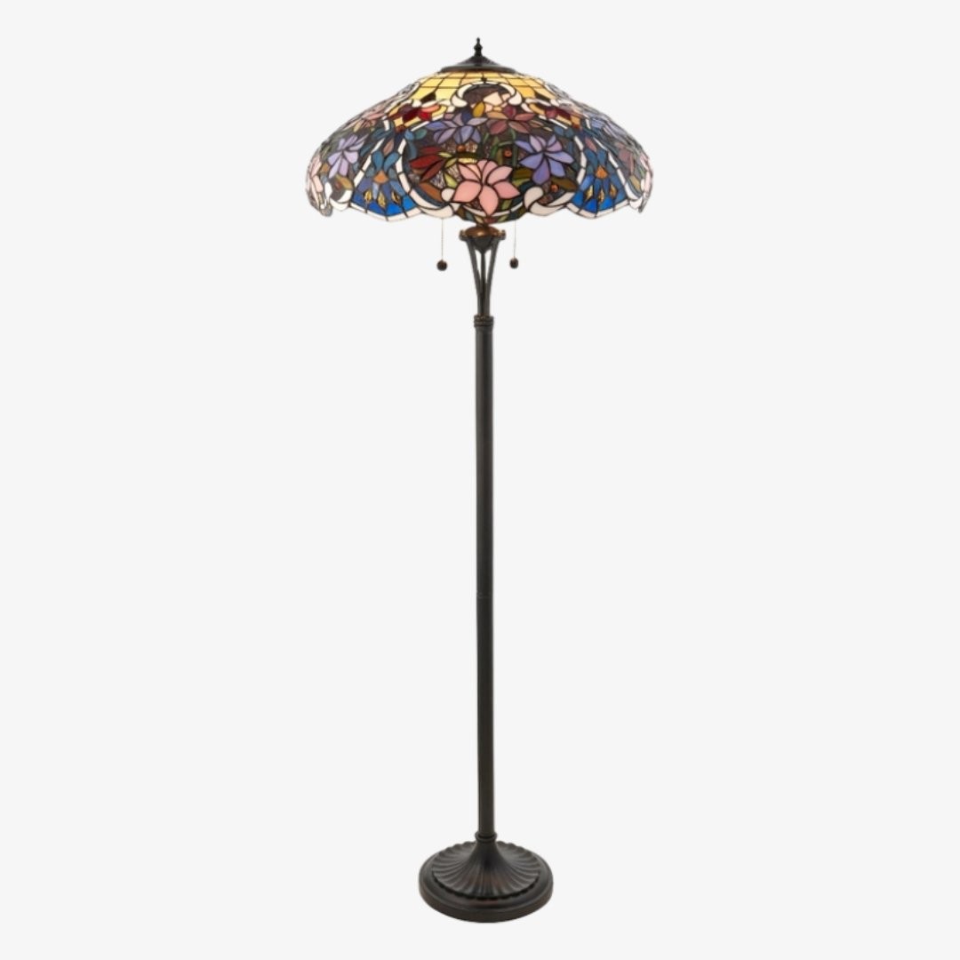 TF Sullivan Tiffany vloerlamp - bloemmotief in gebrandschilderd glas voor studeerkamer of woonkamer HL2057