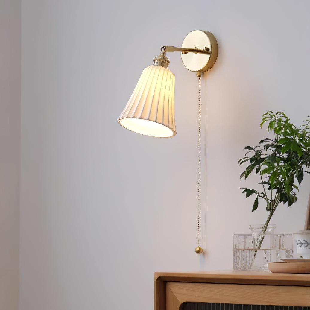 Moderne trekkoord metalen keramiek binnenwandlamp voor slaapkamer HL863