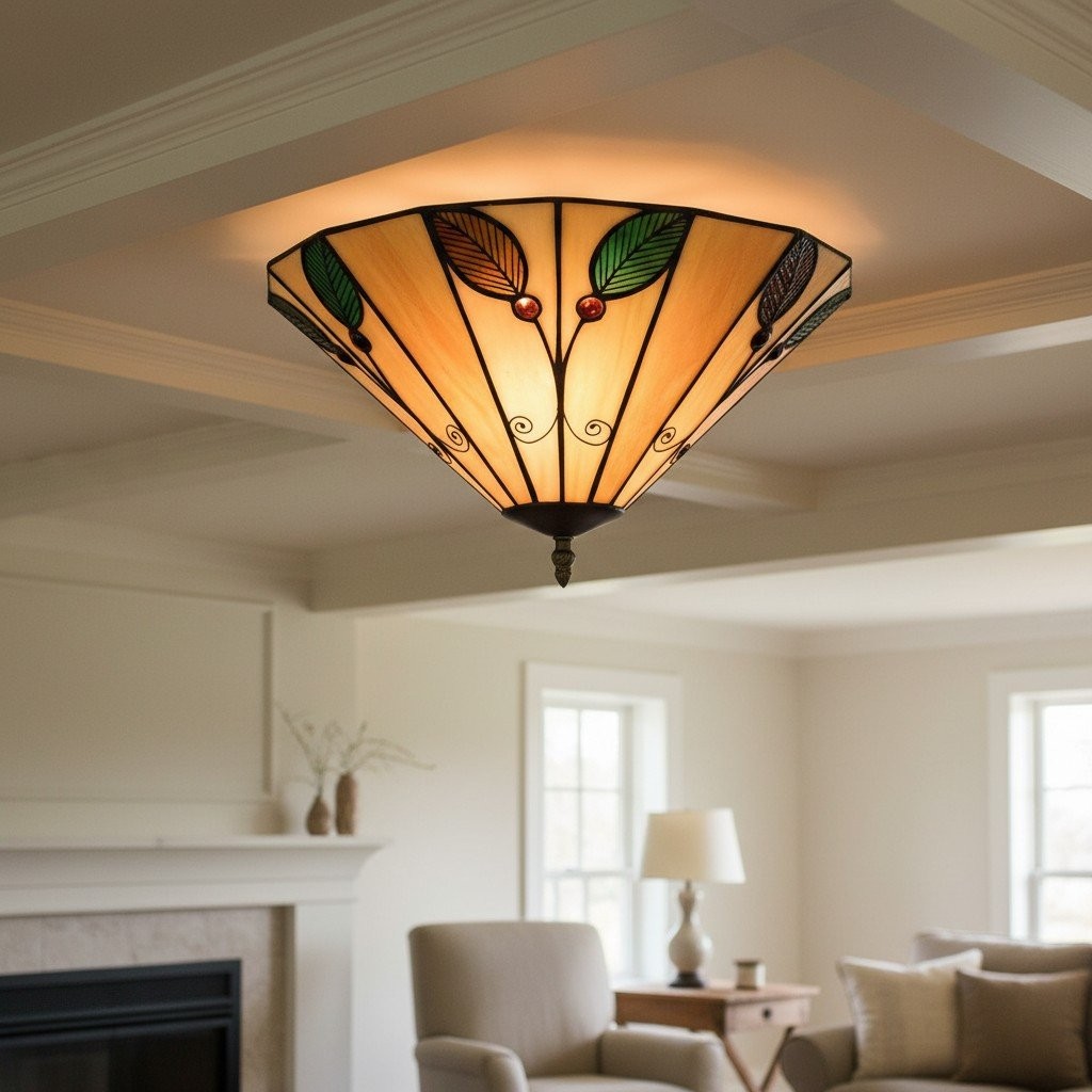 TiffStar Leaf plafondlamp met kunstglazen kap voor de woonkamer HL2040