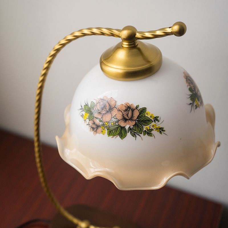 Mid Century Vintage Messing Glazen Bloem Tafellamp HL26