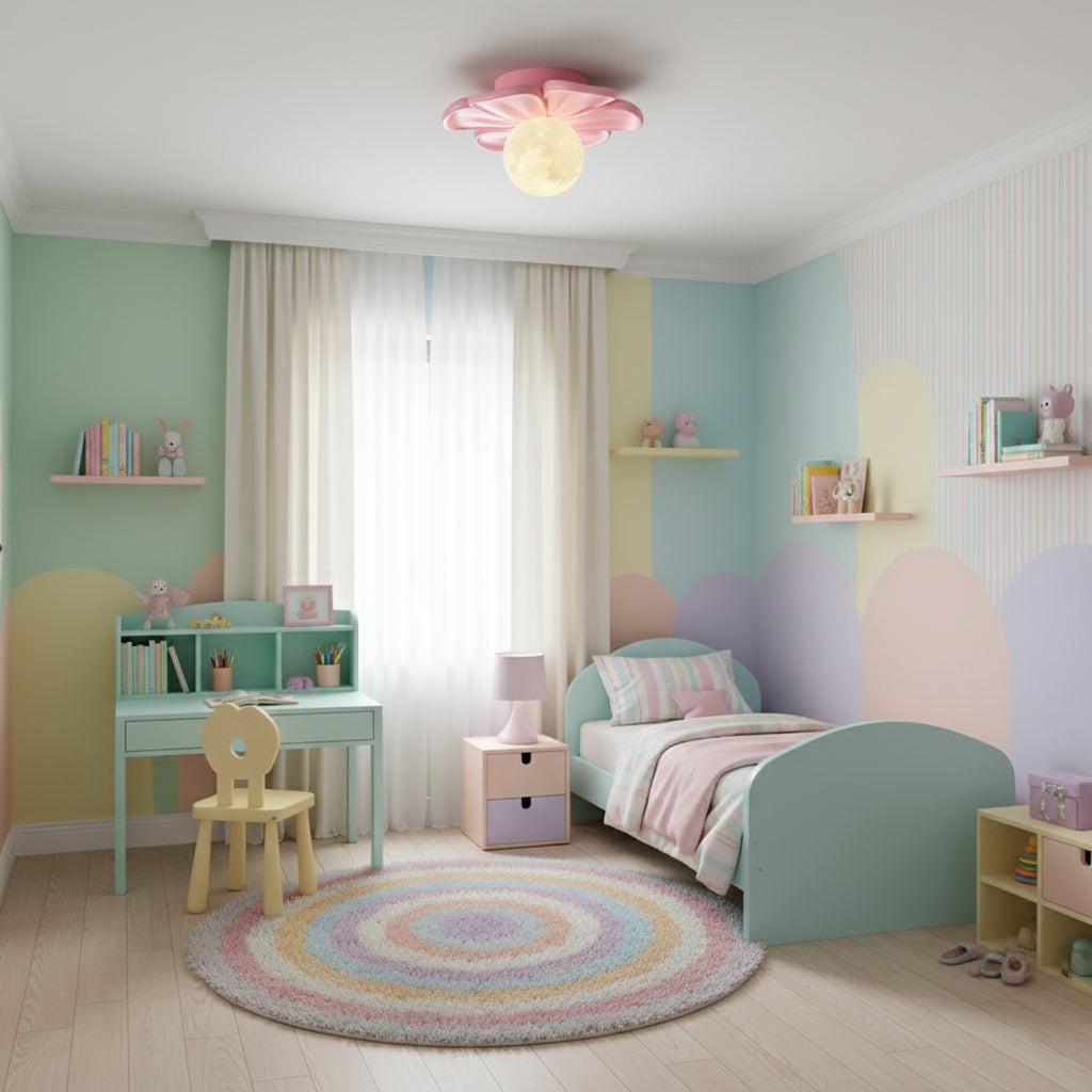 Crèmekleurige bloemvormige plafondlamp HL2961