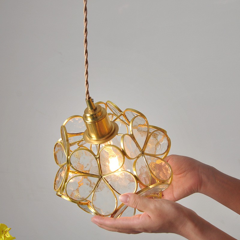 Romantische handgeblazen glazen bloemblad hanglamp HL47