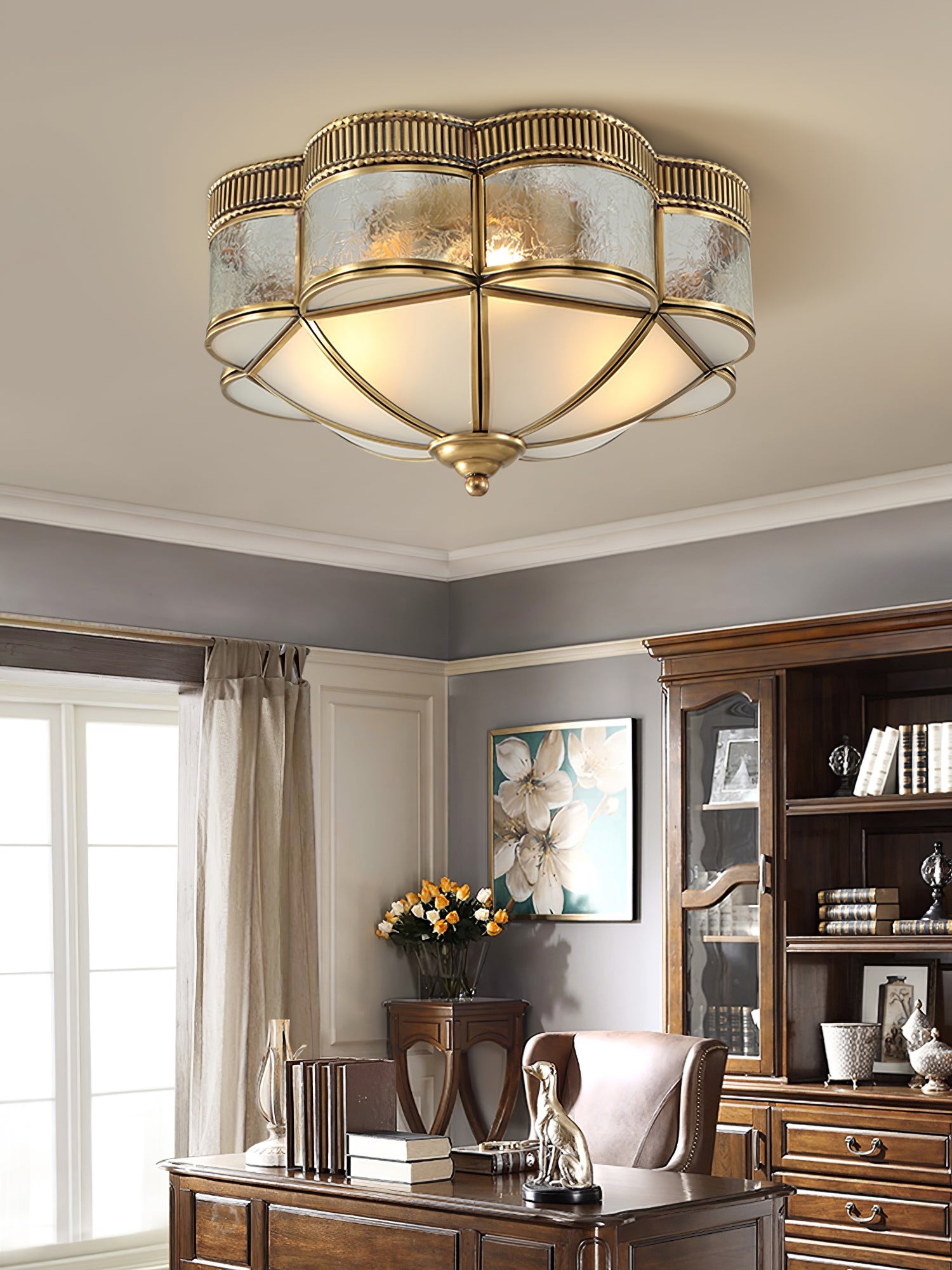 Plafondlamp met koepel van messing HL391