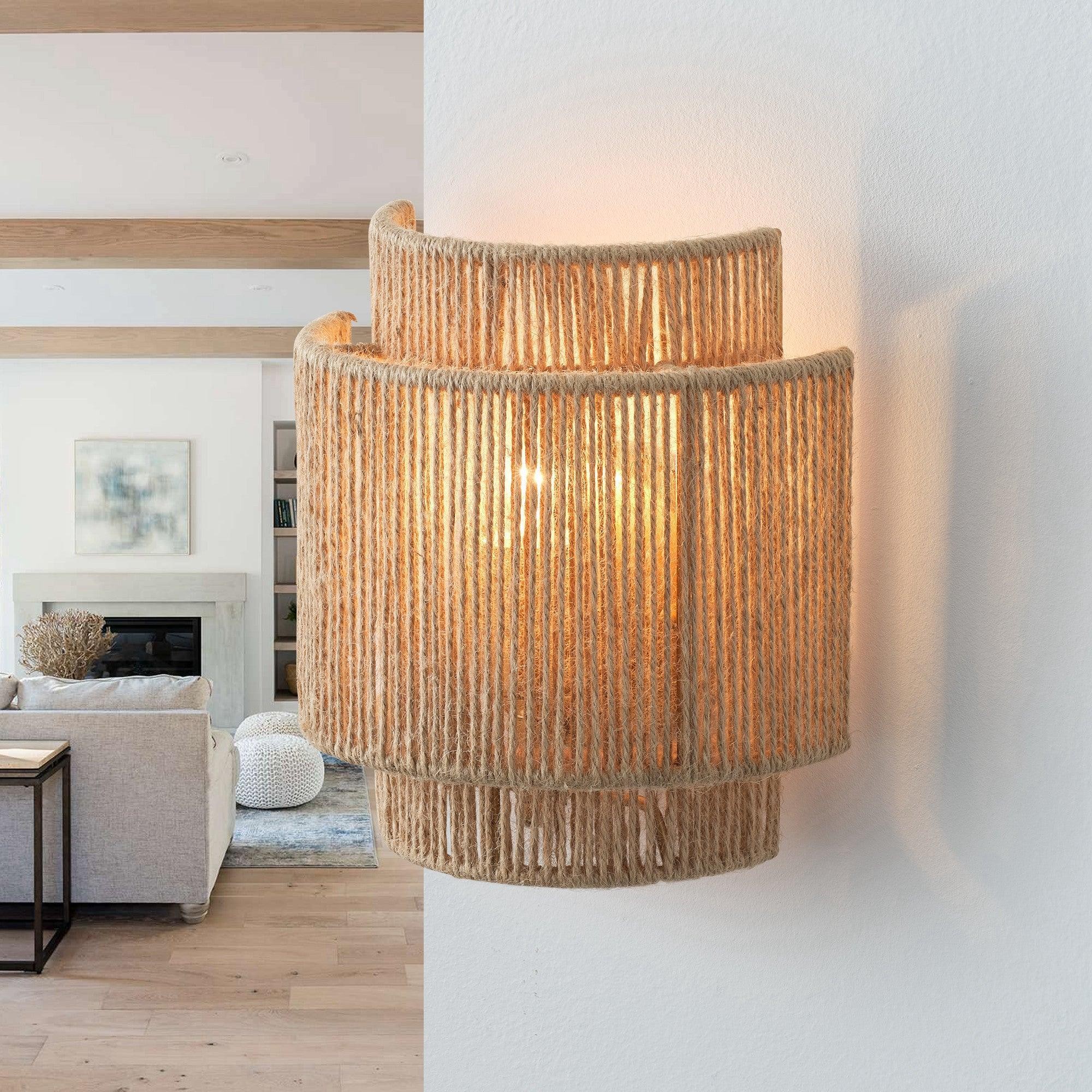 Boheemse vintage handgeweven LED-wandlamp HL3347