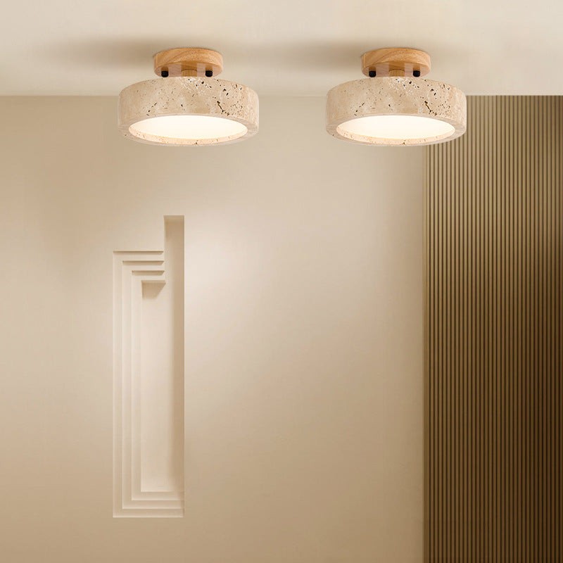 Ronde gele travertijn plafondlamp HL1284