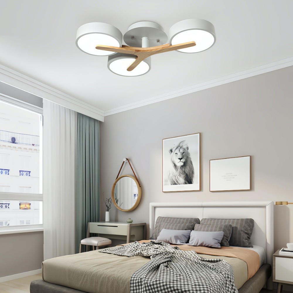 Nordic Disc Wood Plafondlamp - LED Semi-Flush Mount voor Slaapkamer HL1353