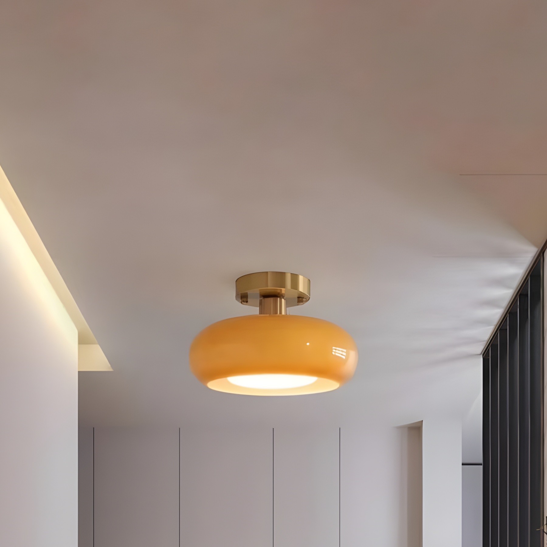 Retro messing schijf Bauhaus glazen plafondlamp HL167