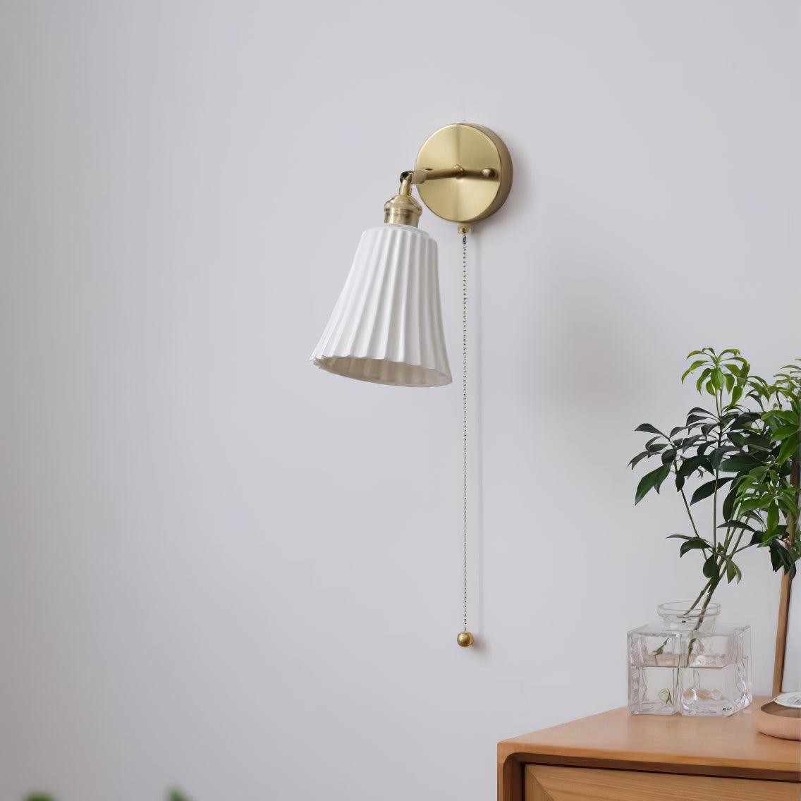 Moderne trekkoord metalen keramiek binnenwandlamp voor slaapkamer HL863