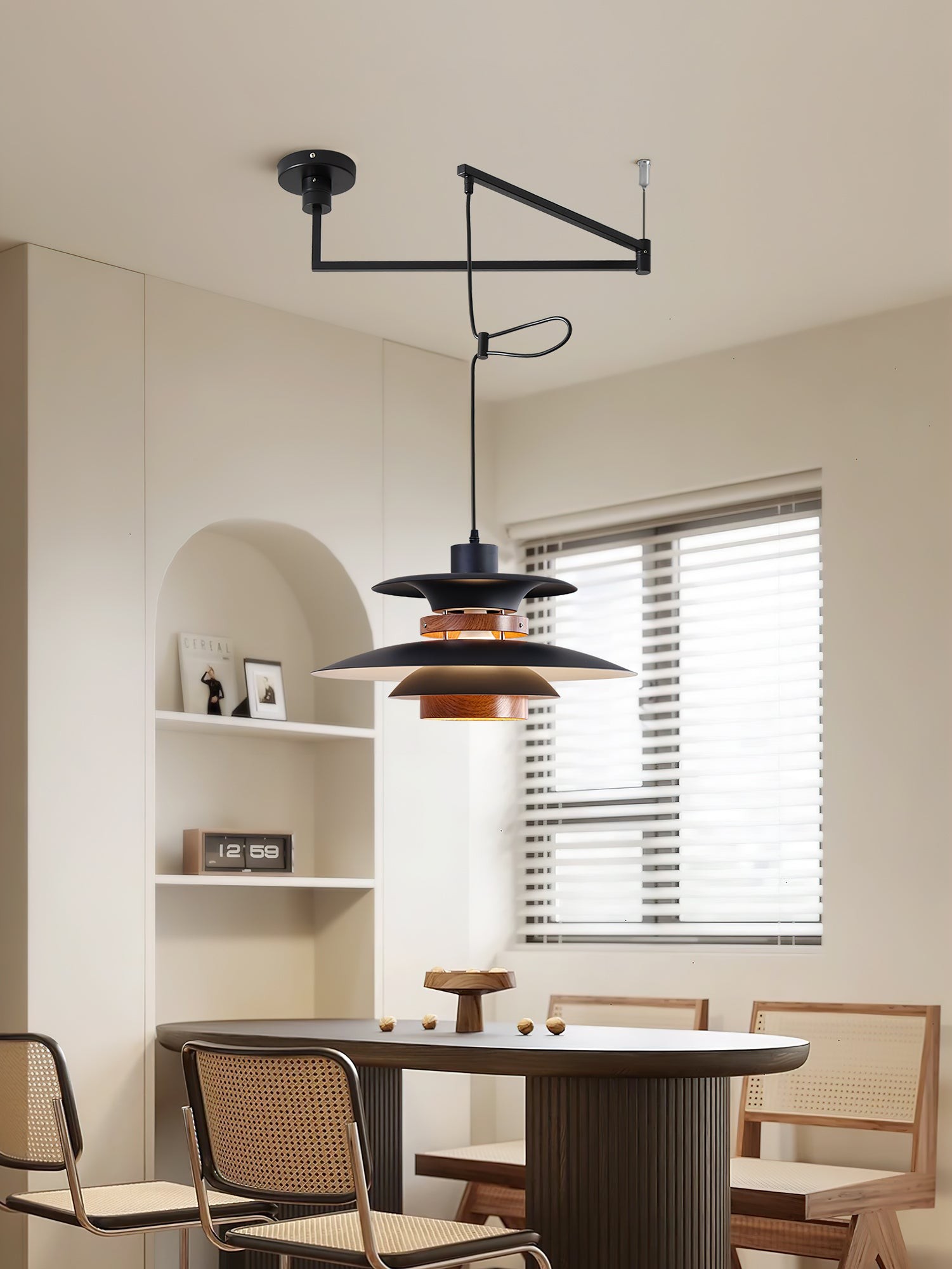 Meerlaagse houtnerf hanglamp met zwenkarm HL1088