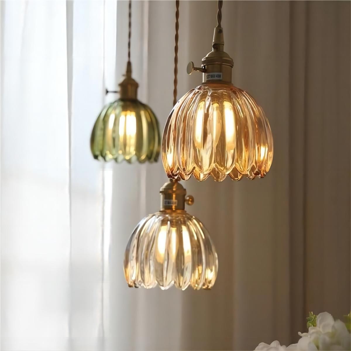 Retro koperen glazen bloemblaadjes hanglamp HL90