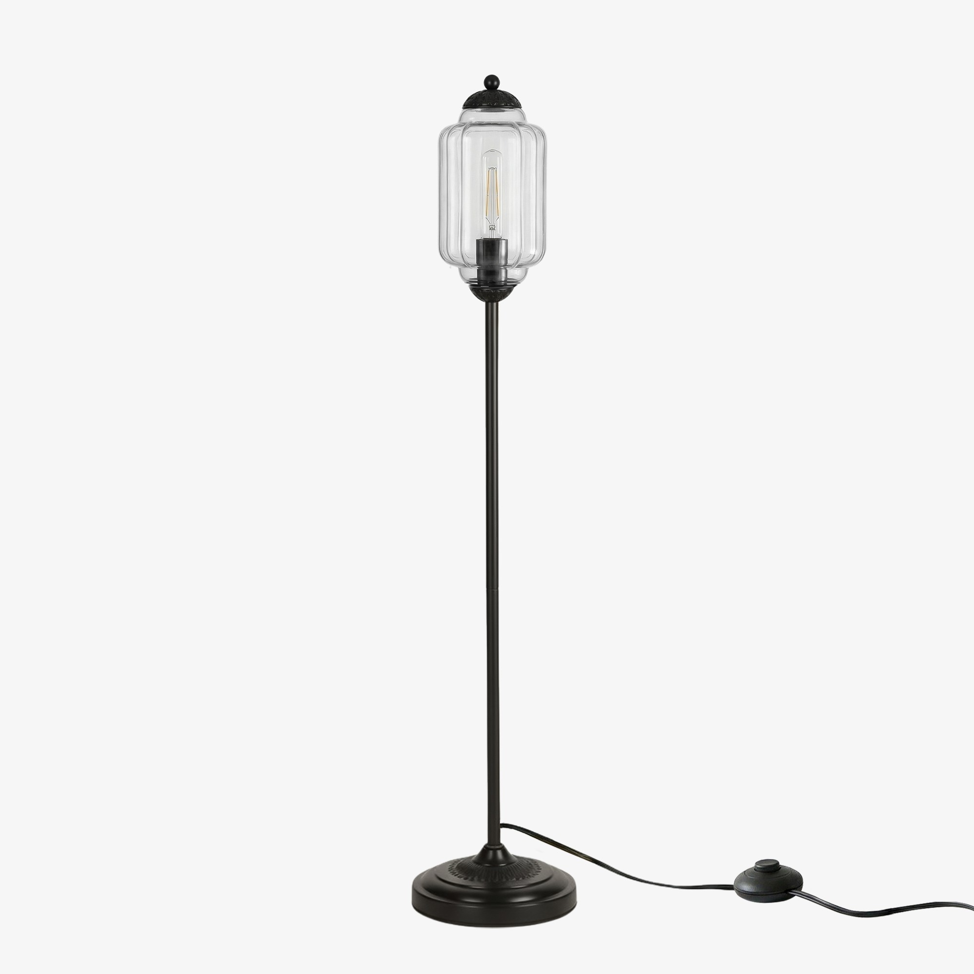 Eloise Vloerlamp van getextureerd glas in pompoenvorm - Organisch artistiek ontwerp en retrostijl voor de woonkamer HL2510