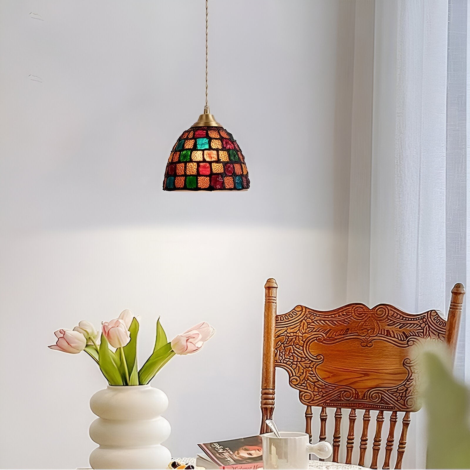Retro kleurrijke natuurlijke schelp handgemaakte messing hanglamp HL1279