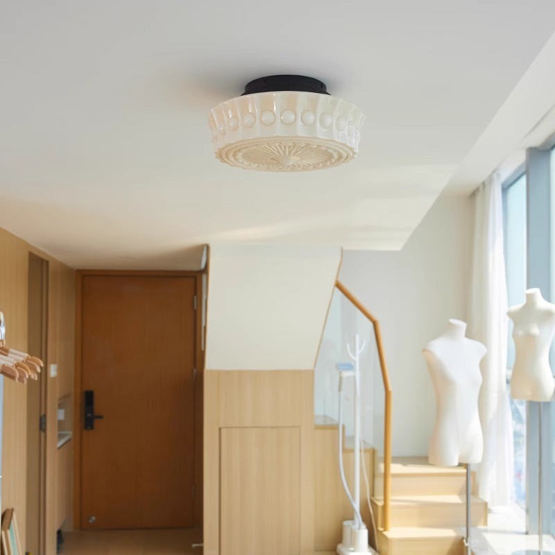 Traditionele vintage ronde glazen ijzeren LED semi-inbouw plafondlamp voor slaapkamer HL1058