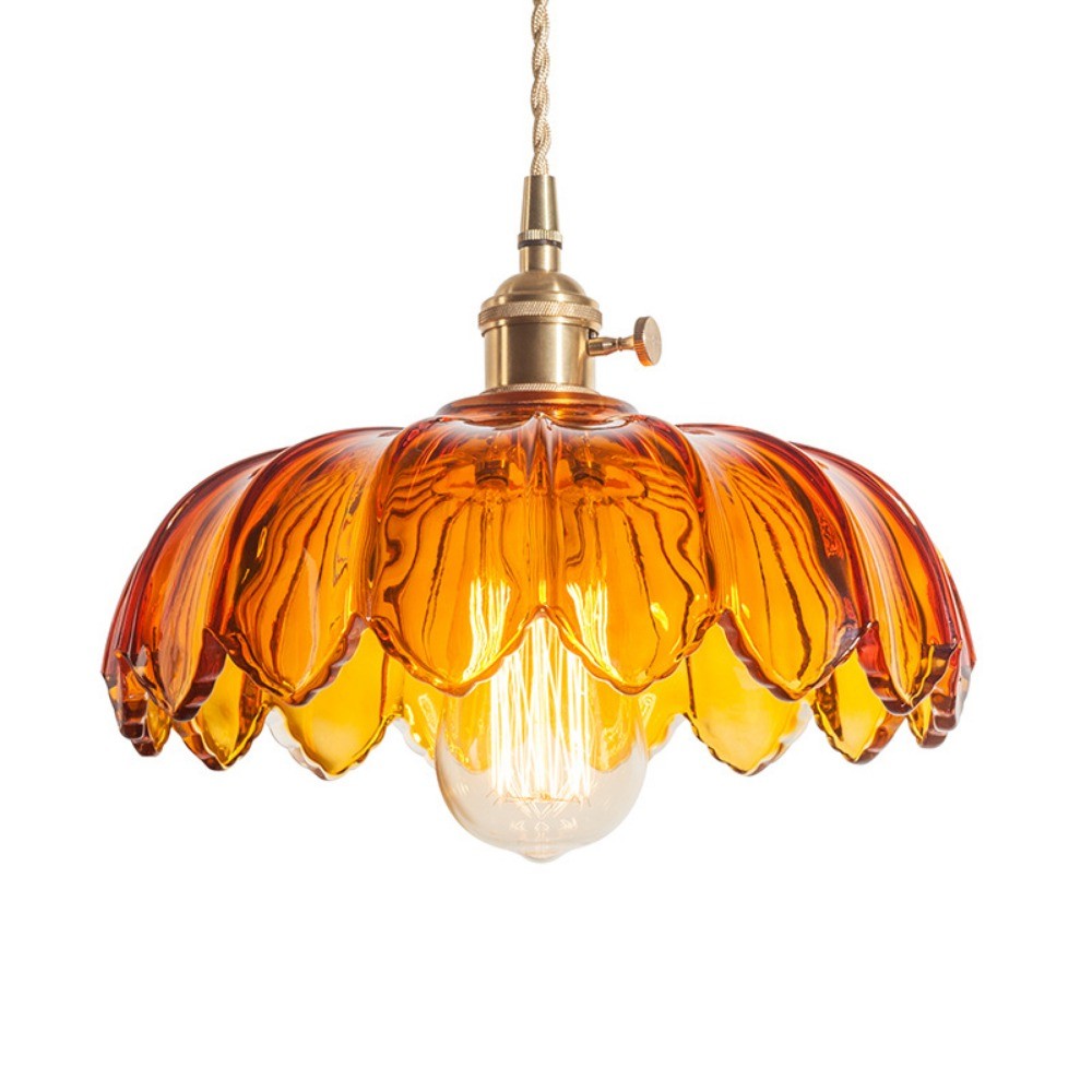 Vintage rustieke bloemblaadjesknoppen glazen hanglamp HL201